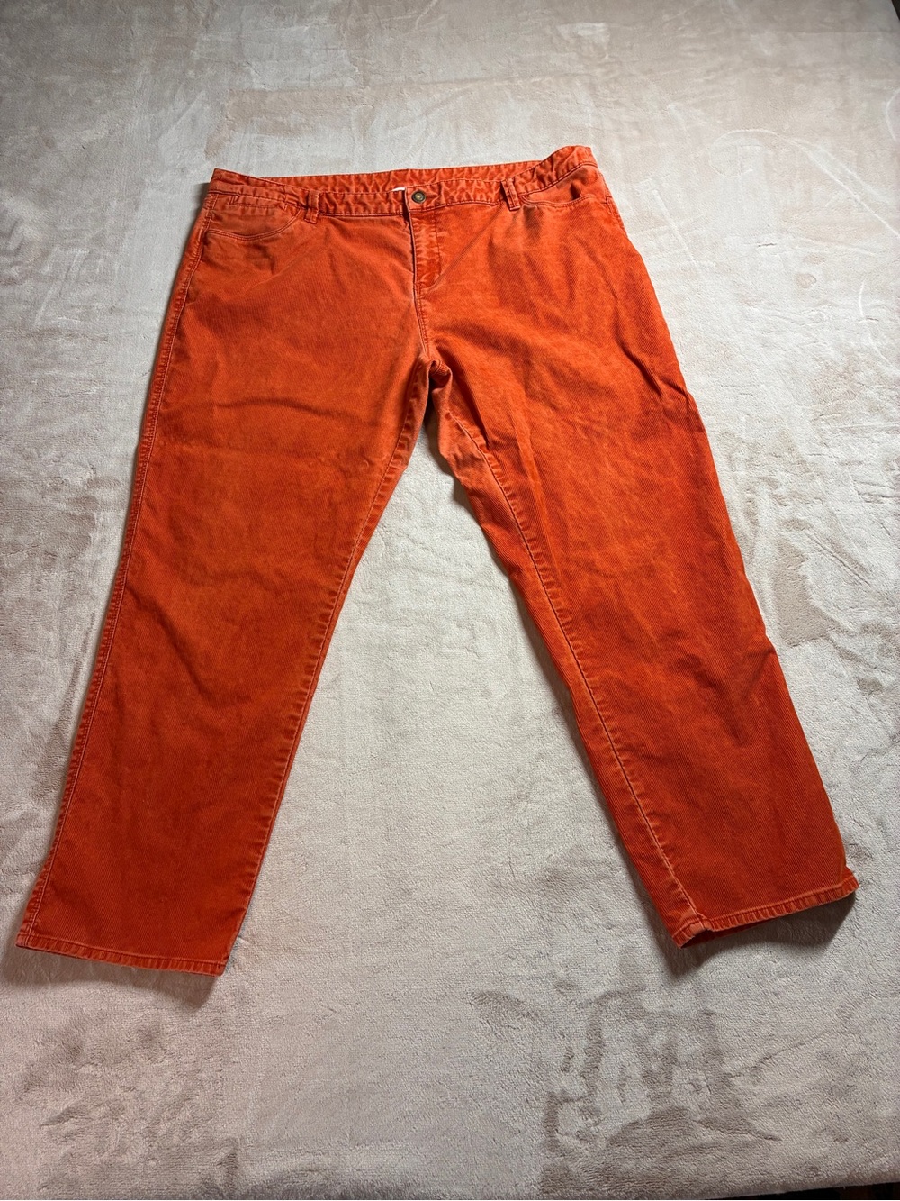 Garnet Hill Fine Wale Corduroy Straight Leg Pants Orange Rust Women’s Size 18